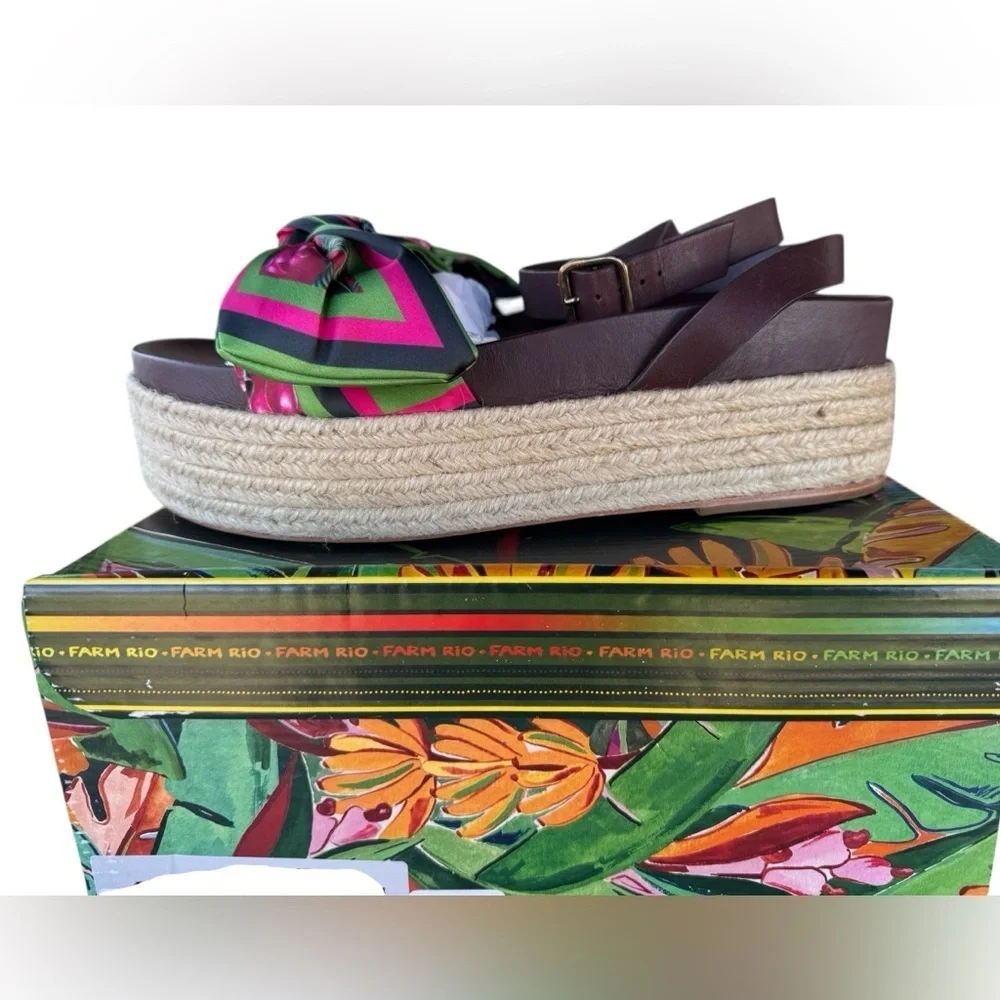 Farm Rio Scarf Raffia Platform Sandals